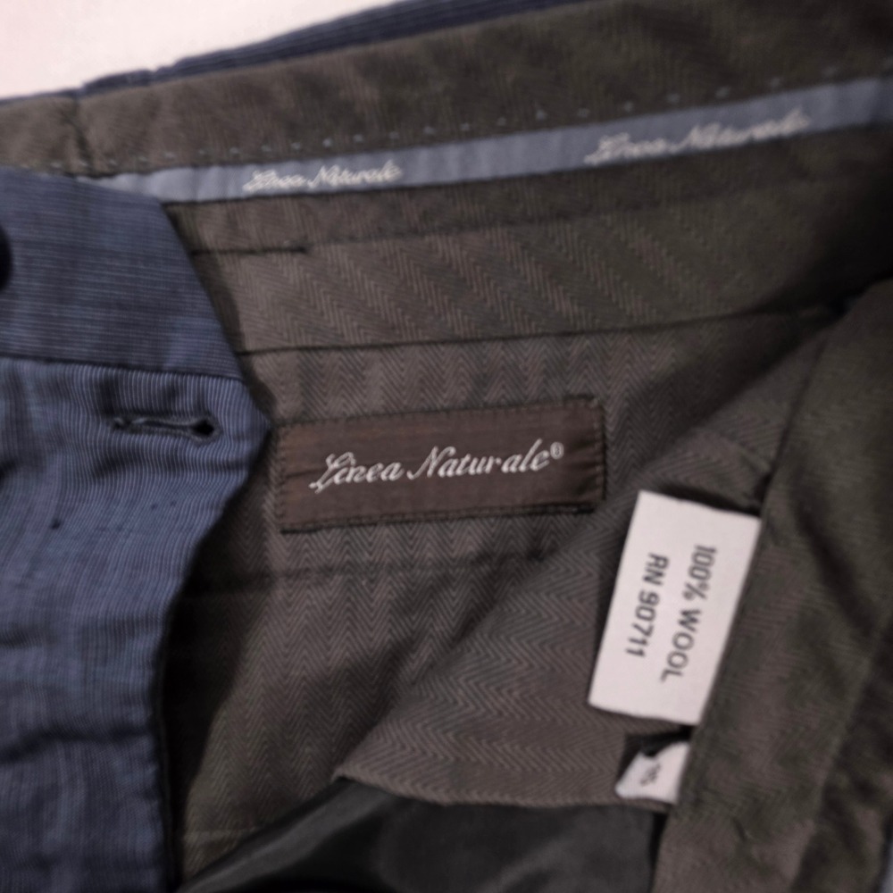 Linea Naturale Mens 35 Blue 100% Wool Textured Flat Front Dress Pants Trousers - Picture 3 of 11
